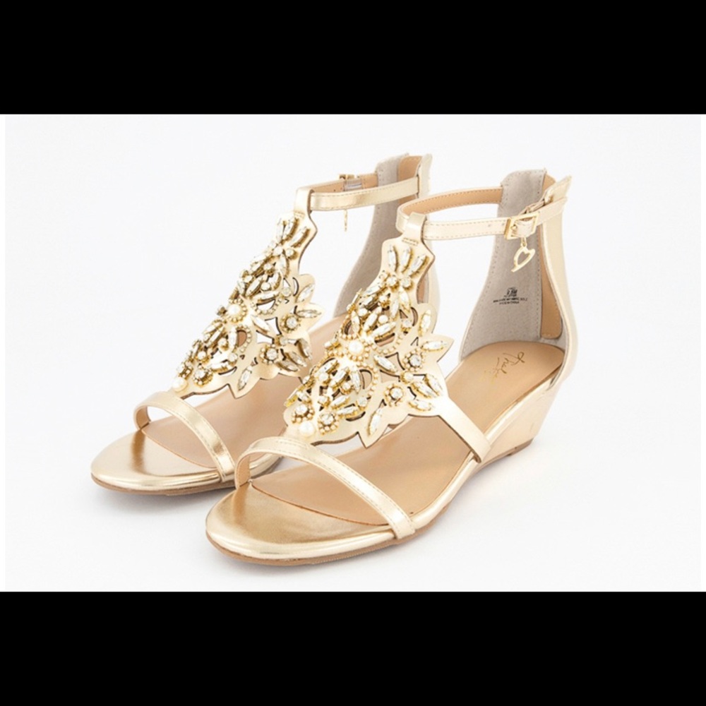 Thalia Sodi Jamee Embellished Gold Wedge Sandal